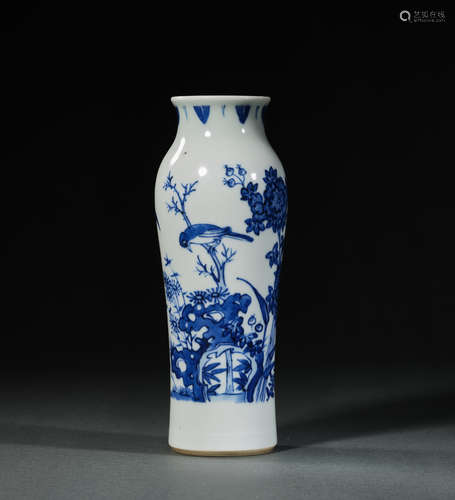 A Blue and White Bird Pattern Porcelain Vase