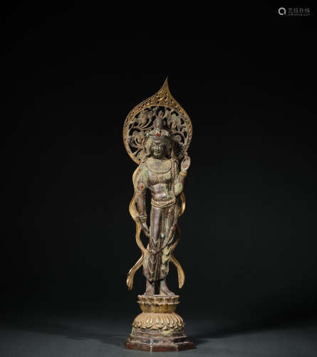 A Bronze Standing Buddha Figure Statue