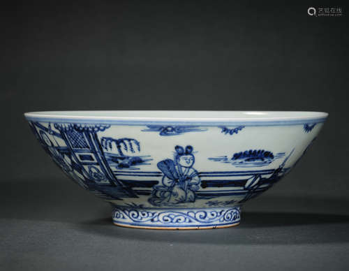 A Blue and White Character Story porcelain Bowl