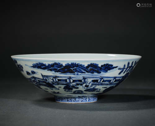 A Blue and White Character Story porcelain Bowl