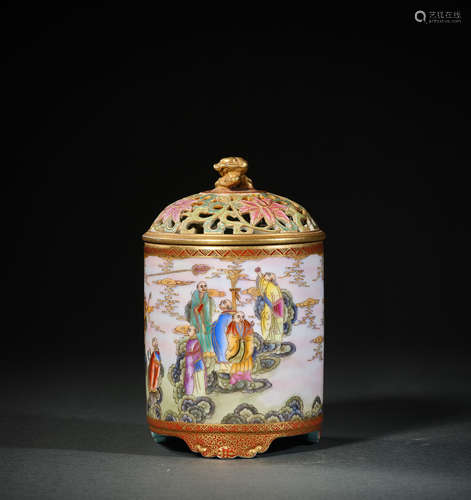 A Famille Rose the Eighteen Arhats Porcelain Incense Burner