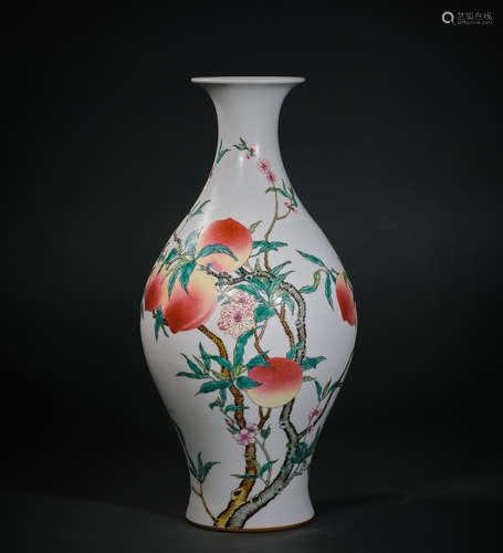 A Famille Rose Peach with Bat Porcelain Vase