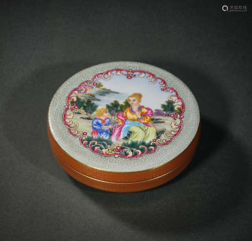 A Famille Rose Character Story Porcelain Lid Box