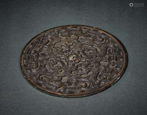 A Bronze Dragon Pattern Round Mirror