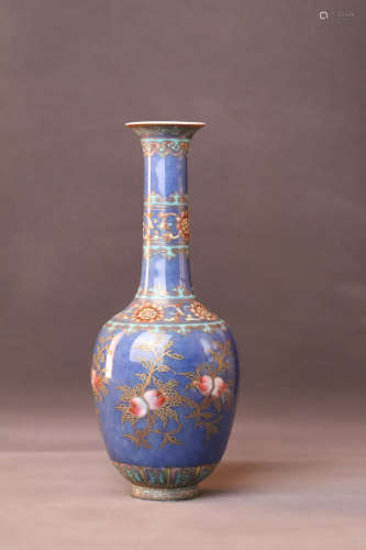A Blue Base Peach Pattern Porcelain Vase