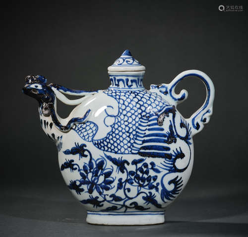 A Blue and White Phoenix Porcelain Handle Pot