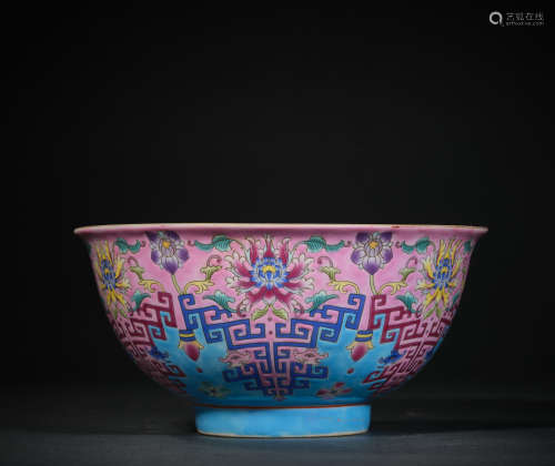 A Pink Base Flower Pattern Porcelain Bowl