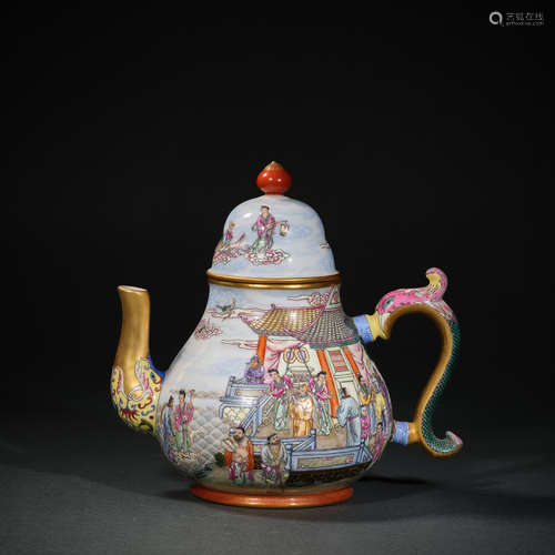 A Famille Rose Character Story Porcelain Handle Pot