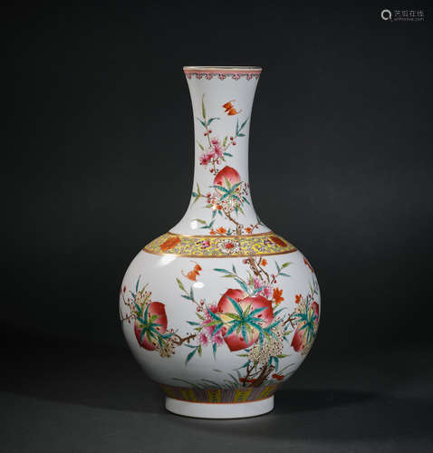 A Famille Rose Peach with Bat Porcelain Vase