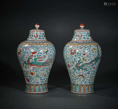 A Pair of Doucai Dragon with Phoenix Pattern Porcelain Vase