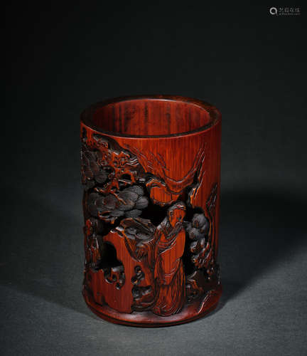 A Carved Character Story Bamboo Brush Pot