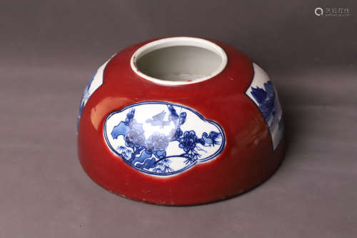 An Red Base Landscape Porcelain Zun