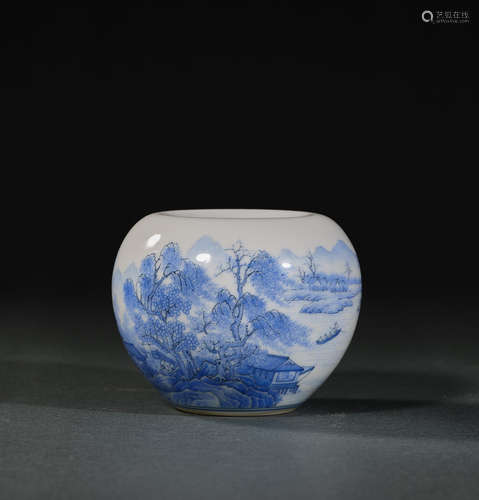 A Blue and White Landscape Porcelain Jar