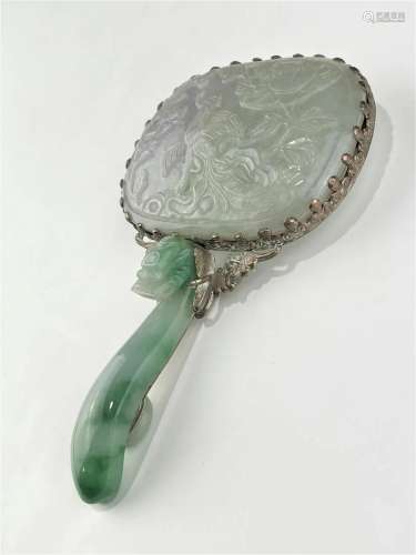 A CHINESE QING DYNASTY HAND MIRROR WITH JADEIT PLAQUE
