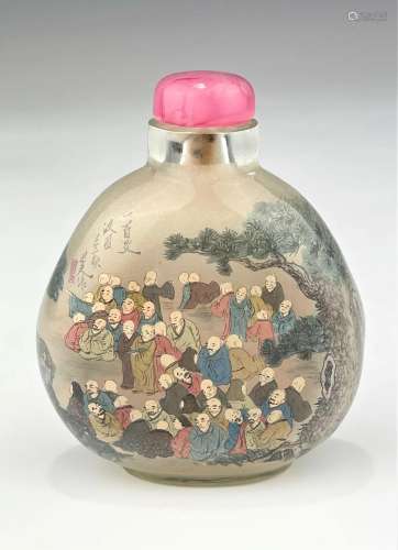 A CHINESE GLASS INSIDE PAINTING SNUFF BOTTLE