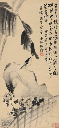 林纾（1852～1924） 菊石幽禽