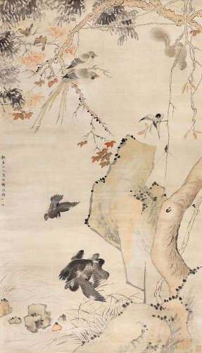 华嵒（1682～1756） 山禽乐春图 立轴 设色纸本