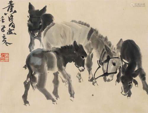 黄胄（1925～1997） 毛驴图 镜框 水墨纸本