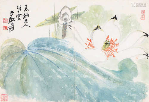 张大千（1899～1983） 荷花 镜片 设色纸本