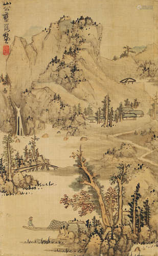 蓝瑛（1585～1664） 谿山放棹图 立轴 设色绢本