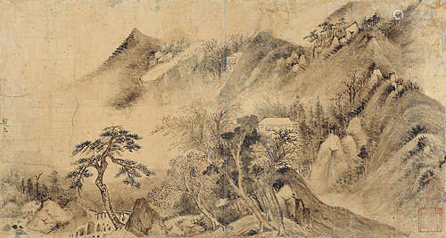 赵左（1573～1644） 松溪林壑 镜片 设色金笺