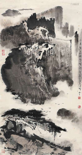 郑乃珖（1911～2005） 峡江山水 未裱 设色纸本