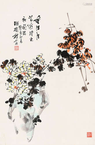 黄稷堂（1903～1985） 菊石图 立轴 设色纸本