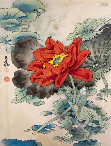郑乃珖（1911～2005） 工笔荷花 未裱 设色纸本