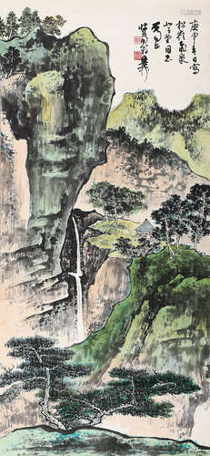 谢稚柳（1910～1997） 松岭飞泉 立轴 设色纸本