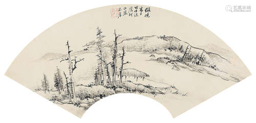 戴本孝（1621～1691） 仿倪高士笔法山水 扇片 水墨纸本