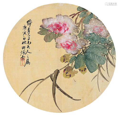 刘爔（约1840～1912） 花卉 镜片 设色绢本团扇