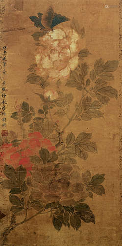 周闲（1820～1875） 花卉 镜框 设色纸本