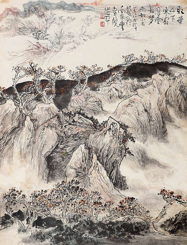 朱道平（b.1949） 秋山红叶 托片 设色纸本