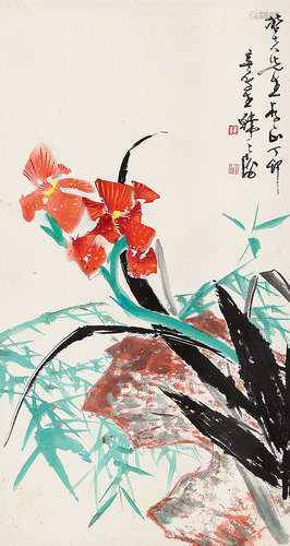 韩天衡（b.1940） 1987年作 花鸟 立轴 设色纸本