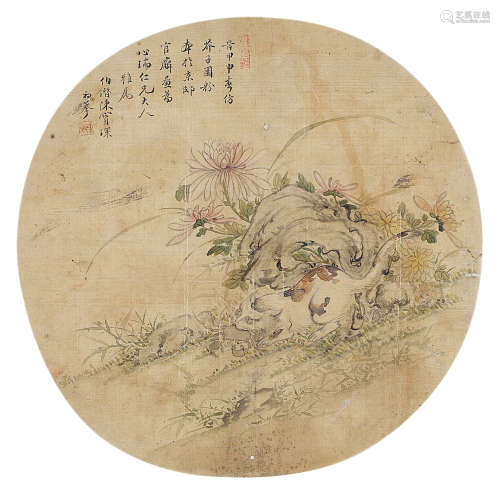 陈宝琛（1848～1935） 仿芥子园粉本图 镜片 设色绢本团扇