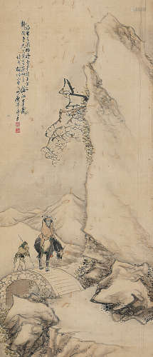 李霞（1871～1938） 行旅图 立轴 设色绢本