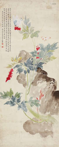 金章（1884～1939） 1923年作 花香蝶舞 立轴 设色绢本