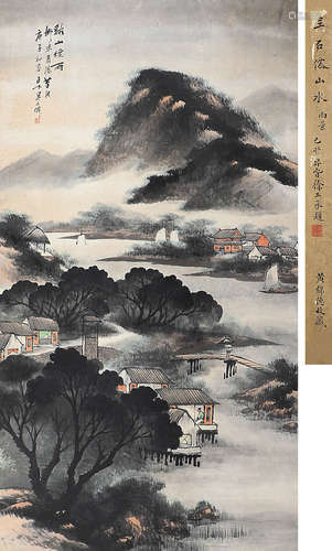 吴石僊（1845～1916） 1900年作 溪山烟雨图 立轴 设色纸本