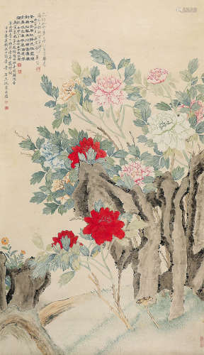 沈荣（1794～1856） 花开富贵图 立轴 设色纸本
