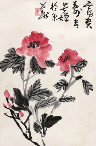 李苦禅（1899～1983） 富贵寿考图 镜片 设色纸本