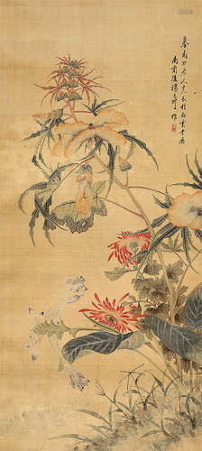 汤世澍（1831～1903） 花卉 立轴 设色纸本