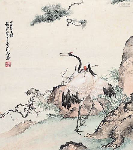 刘奎龄（1885～1967） 1937年作 松鹤图 镜片 设色纸本