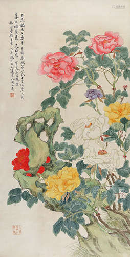 黄山寿（1855～1919） 花卉 立轴 设色绢本