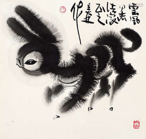 韩美林（b.1936） 小毛驴 镜框 设色纸本