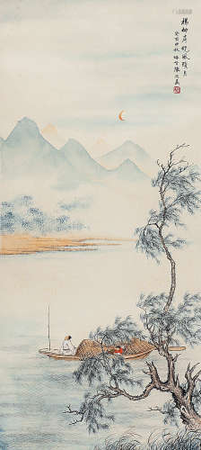 陈缘督（1902～1967） 1933年作 杨柳岸晓风残月 镜片 设色纸本