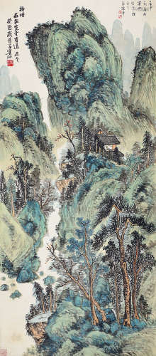 陈半丁（1876～1970） 1932年作 青绿山水 立轴 设色绢本