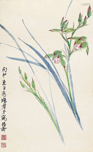 谢稚柳（1910～1997） 1956年作 兰花图 镜片 设色纸本