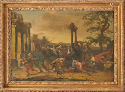 École ITALIENNE, vers 1700 
RIXE DE PAYSANS 
Toile
63 x 91 &...