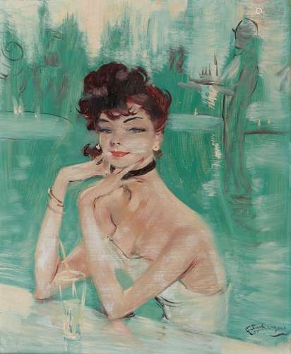 Jean Gabriel DOMERGUE 1889-1962
AU BAR 
Huile sur panneau si...