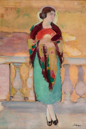 Henri Baptiste LEBASQUE 1865-1937
JEUNE FILLE À L'ÉVENTA...